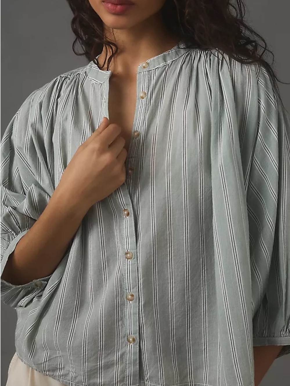 Pilcro Mint Green and White Striped Button-Down Shirt